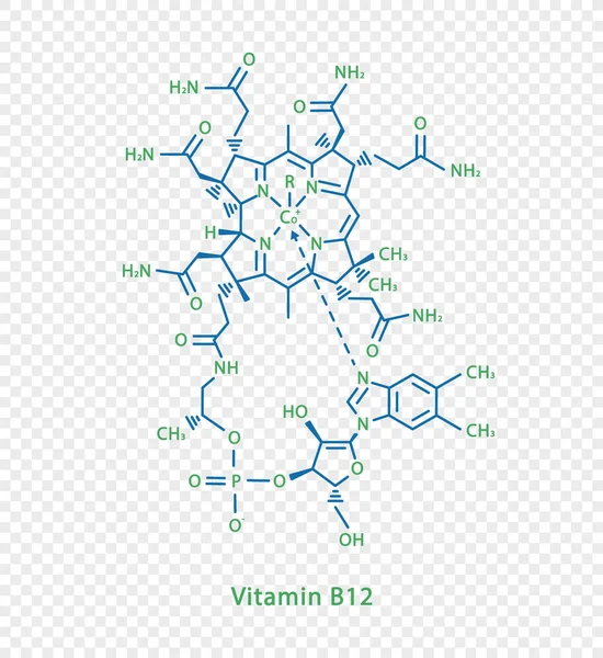 B12 vitamini kimyasal formülü. Şeffaf arkaplanda izole edilmiş B12 vitamini yapısal kimyasal formül. — Stok Vektör