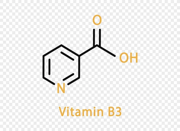 Fórmula química de vitamina B3. Fórmula química estructural de la vitamina B3 aislada sobre fondo transparente. — Archivo Imágenes Vectoriales