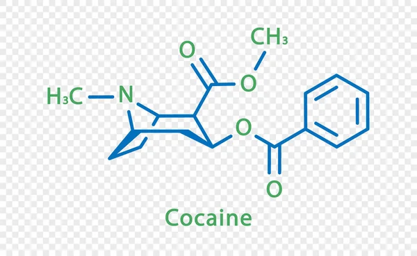 Fórmula química de cocaína. Fórmula química estructural de la cocaína aislada sobre fondo transparente. — Archivo Imágenes Vectoriales