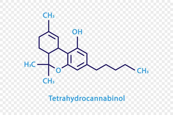 Tetrahydrocannabinol chemical formula. Tetrahydrocannabinol structural chemical formula isolated on transparent background. — Vector de stock