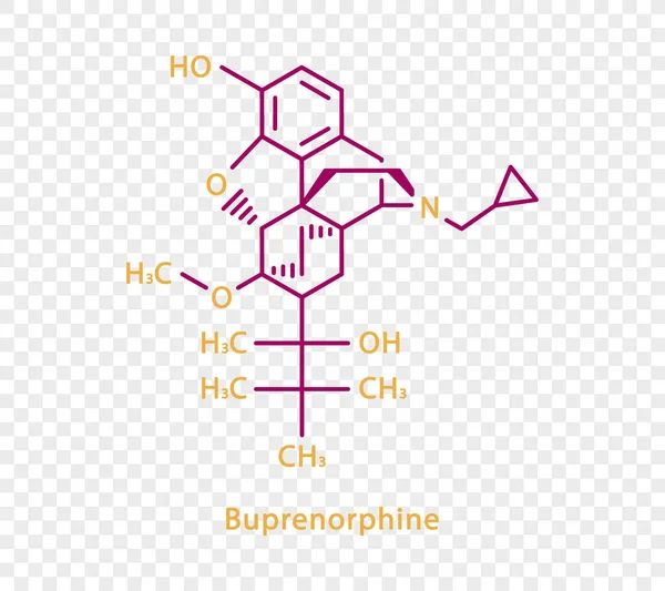 Fórmula química buprenorfina. Fórmula química estructural de buprenorfina aislada sobre fondo transparente. — Archivo Imágenes Vectoriales