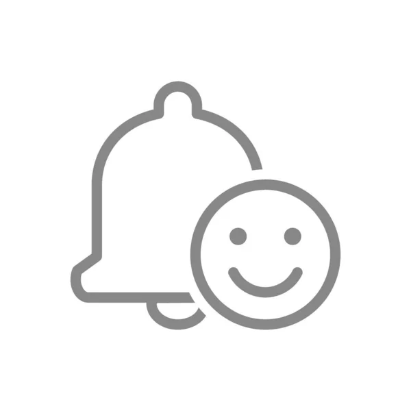 Notification bell with happy face line icon. Inbox message, message notification symbol — Archivo Imágenes Vectoriales