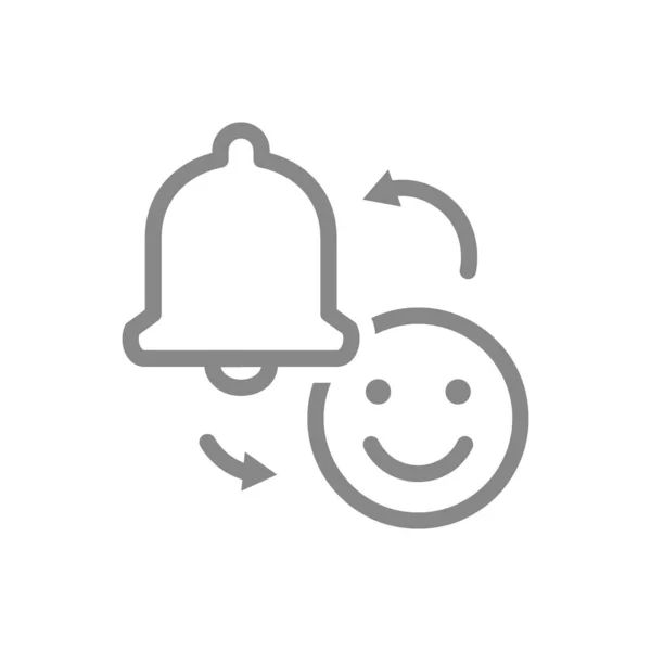 Exchange of a notification bell for a happy face line icon. Message bell, inbox message symbol — Stock vektor