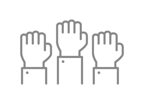 Human fists raised line icon. Teamwork, cooperation symbol — Stockvektor