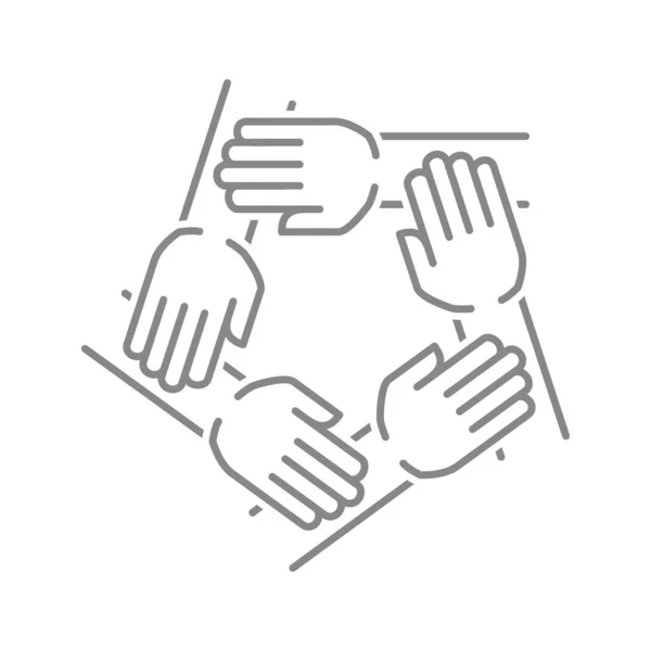 Icono de línea de trabajo en equipo. Amistad, unidad, símbolo de team building — Vector de stock