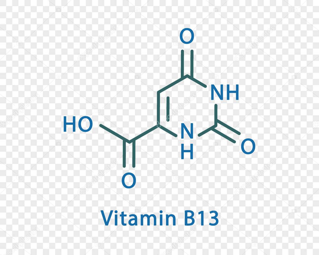 Vitamin B13 chemical formula. Vitamin B13 structural chemical formula isolated on transparent background.