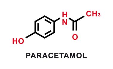 Parasetamol kimyasal formülü. Parasetamol kimyasal moleküler yapısı. Vektör illüstrasyonu