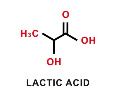 Laktik asit kimyasal formülü. Laktik asit kimyasal moleküler yapısı. Vektör illüstrasyonu