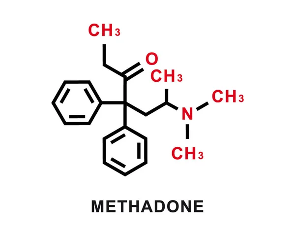 Fórmula química de metadona. Estructura molecular química de metadona. Ilustración vectorial — Archivo Imágenes Vectoriales