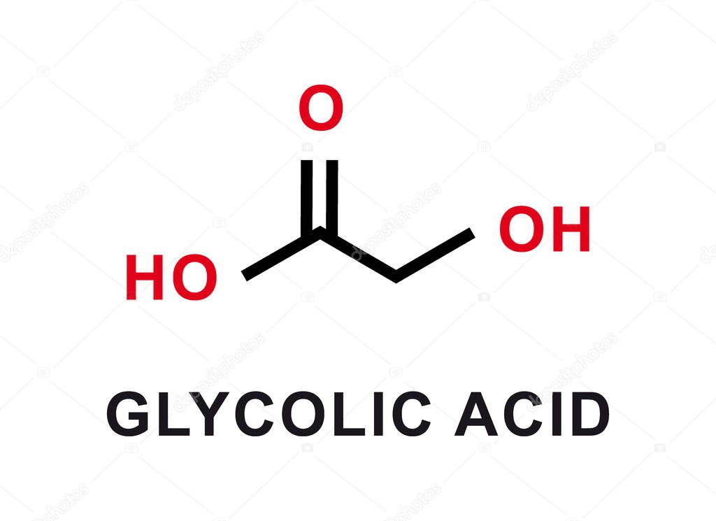Glycolic acid chemical formula. Glycolic acid chemical molecular structure. Vector illustration