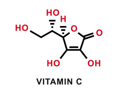C vitamini kimyasal formülü. C vitamini kimyasal moleküler yapısı. Vektör illüstrasyonu