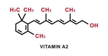 A2 vitamini kimyasal formülü. A2 vitamini kimyasal moleküler yapısı. Vektör illüstrasyonu