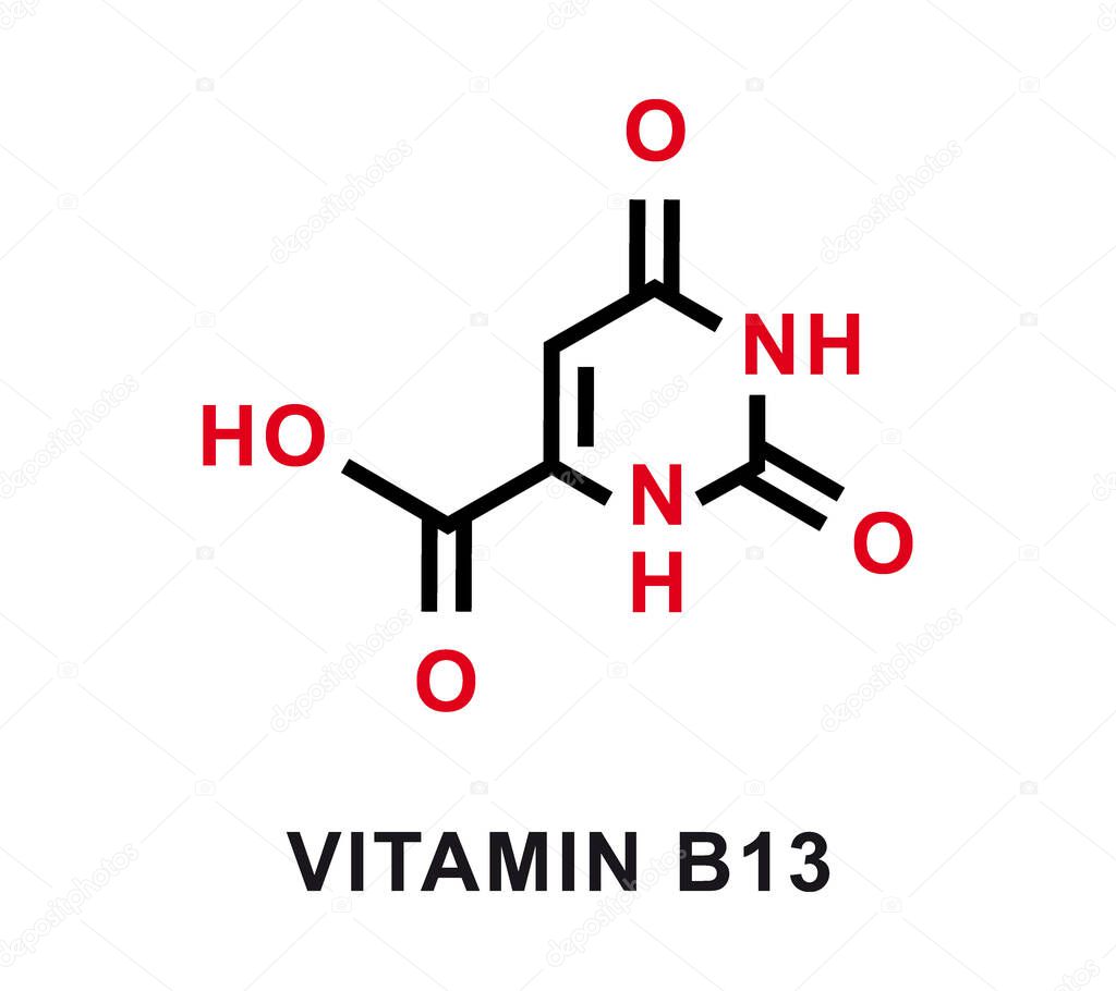Vitamin B13 chemical formula. Vitamin B13 chemical molecular structure. Vector illustration