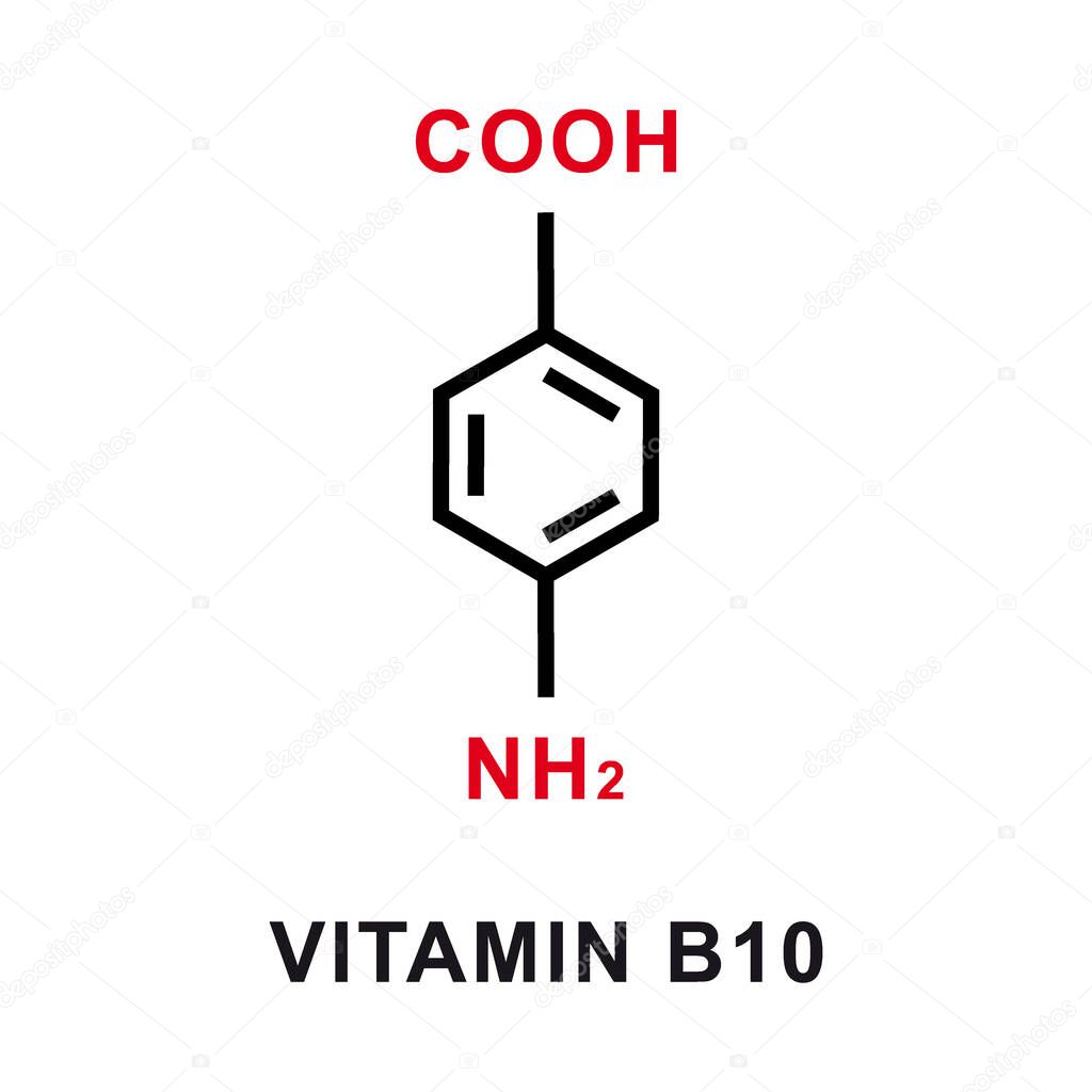 Vitamin B10 chemical formula. Vitamin B10 chemical molecular structure. Vector illustration
