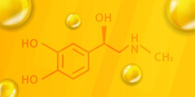 Adrenaline chemical formula. Adrenaline 3D Realistic chemical molecular structure clipart