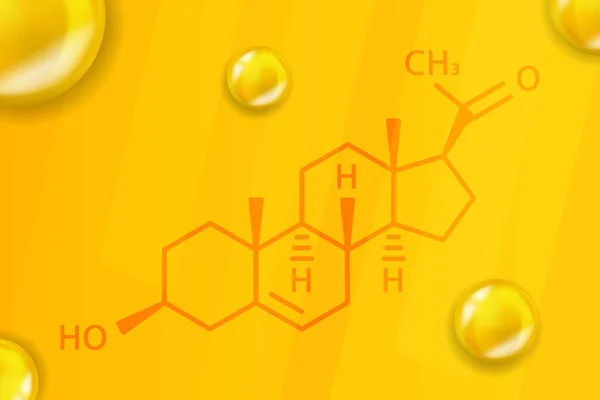 Pregnenolon chemische Formel. Pregnenolon 3D Realistische chemische Molekülstruktur — Stockvektor