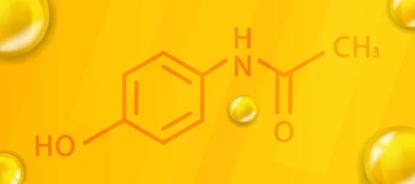 Formula chimica di paracetamolo. Paracetamolo 3D Struttura molecolare chimica realistica — Vettoriale Stock