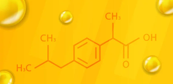 Fórmula química de ibuprofeno. Ibuprofeno 3D Estructura molecular química realista — Archivo Imágenes Vectoriales