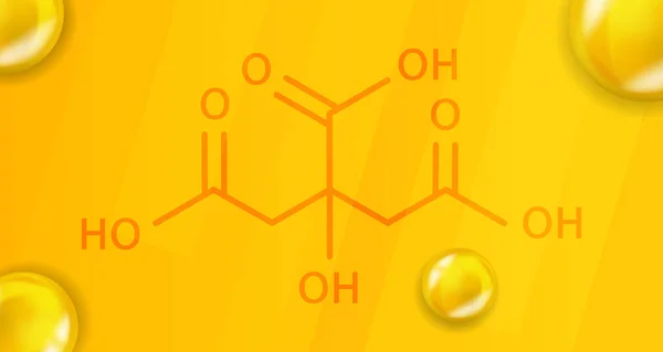 柠檬酸化学配方。柠檬酸3D现实主义化学分子结构 — 图库矢量图片