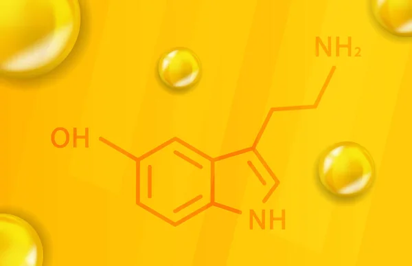 Serotonin chemical formula. Serotonin 3D Realistic chemical molecular structure — Stock Vector