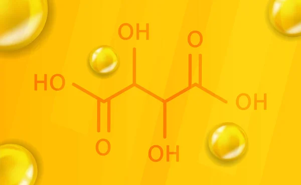 酒石酸化学配方。酒石酸3D现实主义化学分子结构 — 图库矢量图片