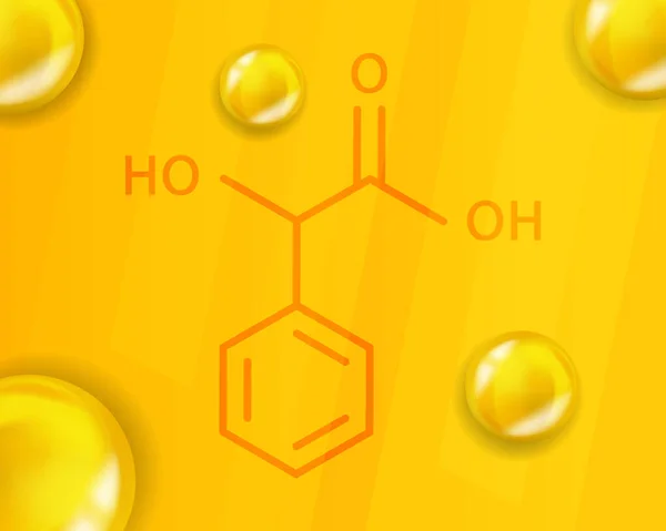 Fórmula química de ácido mandélico. Ácido mandélico 3D Estructura molecular química realista — Vector de stock