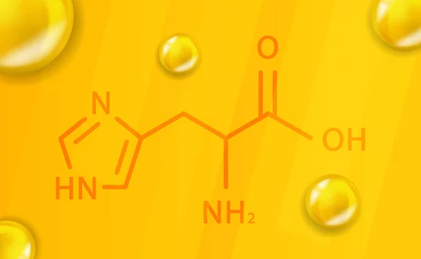 히 스티 딘 화학식. Histidine 3D Realistic chemical molecular structure — 스톡 벡터