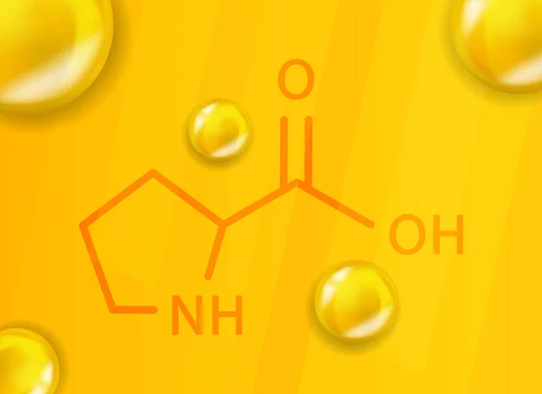 Proline chemische Formel. Proline 3D Realistische chemische Molekülstruktur — Stockvektor