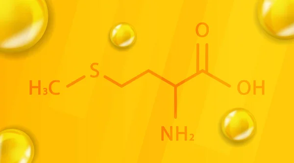 Methionin chemische Formel. Methionin 3D Realistische chemische Molekülstruktur — Stockvektor