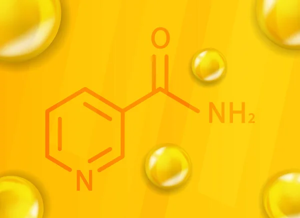 Vitamin B3 chemical formula. Vitamin B3 Realistic chemical molecular structure — Stock Vector