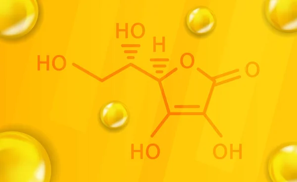 Fórmula química de vitamina C. Vitamina C Estructura molecular química realista — Vector de stock