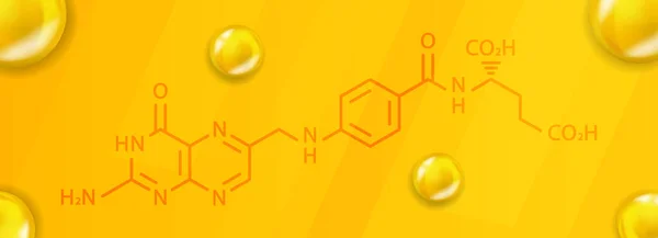 Wzór chemiczny witaminy B9. Witamina B9 Realistyczna chemiczna struktura molekularna — Wektor stockowy