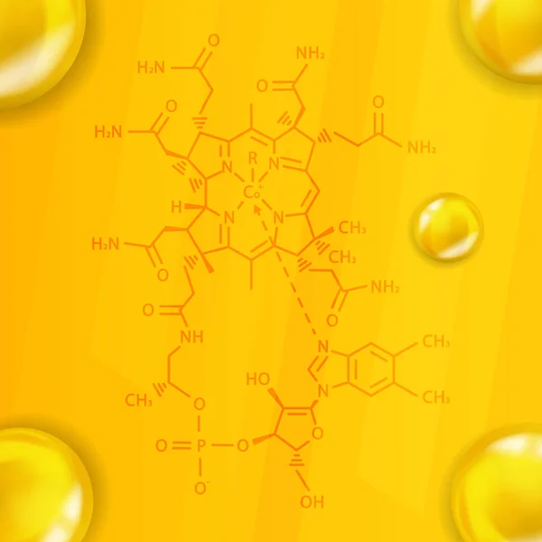 Wzór chemiczny witaminy B12. Witamina B12 Realistyczna chemiczna struktura molekularna — Wektor stockowy