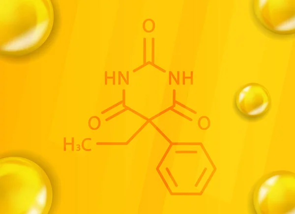 苯巴比妥化学配方。苯巴比妥3D现实的化学分子结构 — 图库矢量图片