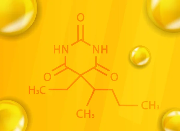 Pentobarbital chemische Formel. Pentobarbital 3D Realistische chemische Molekülstruktur — Stockvektor