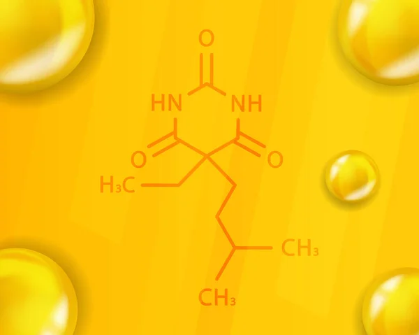 Fórmula química ambarbital. Estructura molecular química realista de Amobarbital 3D — Vector de stock