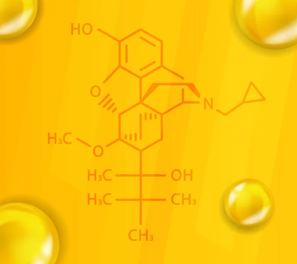 Buprenorphine 화학식. Buprenorphine 3D Realistic chemical molecular structure — 스톡 벡터