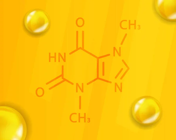 Fórmula química de teobromina. Teobromina 3D Estrutura molecular química realista — Vetor de Stock