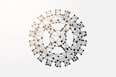 Vites 3d düşük poli sembolü ve birbirine bağlı noktalar. Mekanik teknoloji, dişli tekerlek tasarımı vektör çizimi. Endüstri gelişimi çokgen kablo çerçevesi