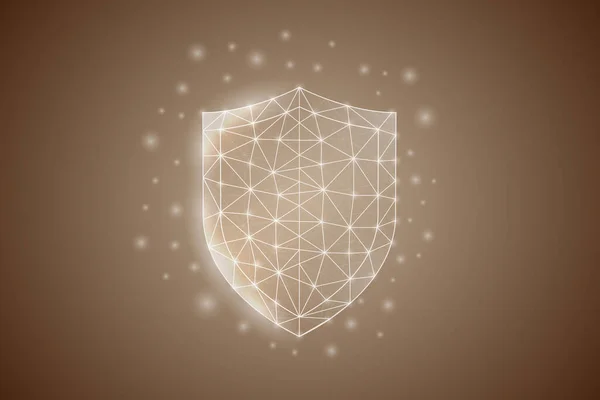 Ασπίδα χαμηλή poly σύμβολο με λευκές συνδεδεμένες τελείες. 3d γεωμετρική πολυγωνική ασφάλεια Cyber. Προστασία, απεικόνιση φορέα σχεδιασμού antivirus. — Διανυσματικό Αρχείο