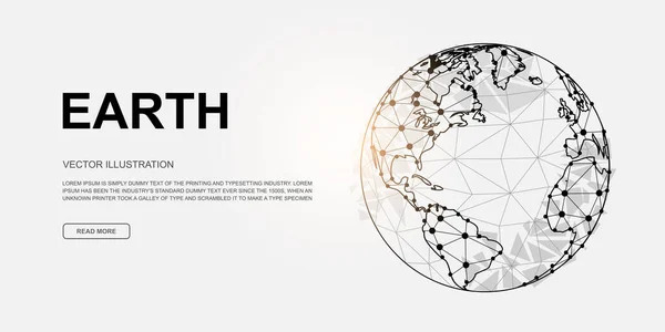 Terra 3d baixo símbolo poli para modelo de página de destino. Desenho do planeta ilustração. Ilustração poligonal do mapa do mundo para o projeto da homepage, página do adv. — Vetor de Stock