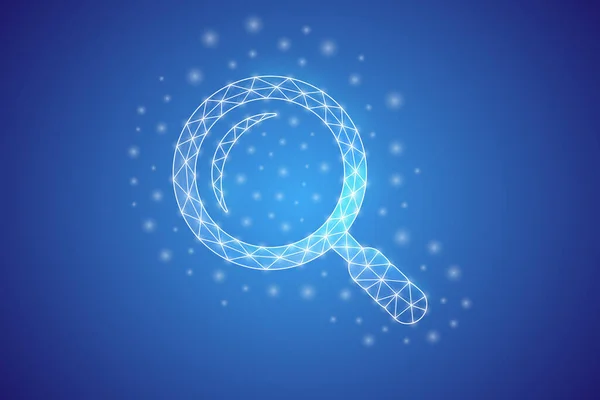 Magnifying glass low poly symbol with white connected dots. 3d geometric polygonal Loupe. Analysis, search tool design vector illustration. — Image vectorielle