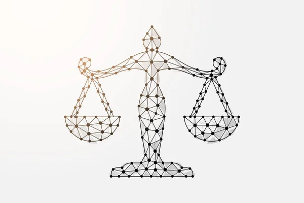 Scales 3d low poly symbol with connected dots. Justice, law design vector illustration. Balance polygonal wireframe — Stock Vector