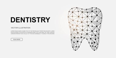 İniş sayfası şablonu için 3D düşük poli sembolü. Diş tasarımı illüstrasyonu. Ana sayfa tasarımı için çokgen Stomatoloji illüstrasyonuName.