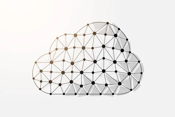 Nube Bajo Poli Símbolo Con Puntos Conectados Tecnología Internet Base — Vector de stock