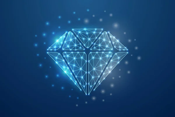 Diamant Symbol Mit Miteinander Verbundenen Punkten Blauen Low Poly Stil — Stockvektor