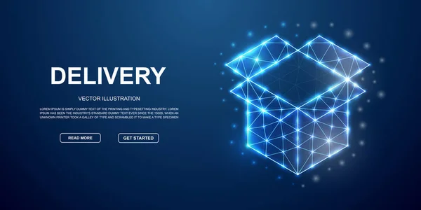 Otevřít Box Low Poly Symbol Připojenými Tečkami Pro Modrou Přistávací — Stockový vektor