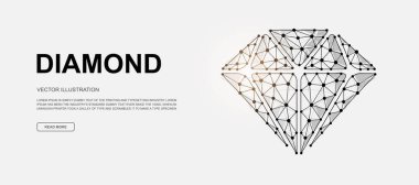 İniş sayfası şablonu için elmas 3d alçak poli sembolü. Zekice, mücevher, lüks vektör tasarımı çizimi. Ana sayfa tasarımı, tanıtım afişi, reklam sayfası için çokgen mücevher çizimi.