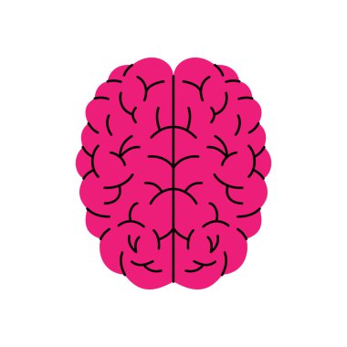 Pembe beyin sembolü. Pembe insan beyni ikonu. Sağlıklı iç organ işareti. Vektör illüstrasyonu beyaz arkaplanda izole edildi.