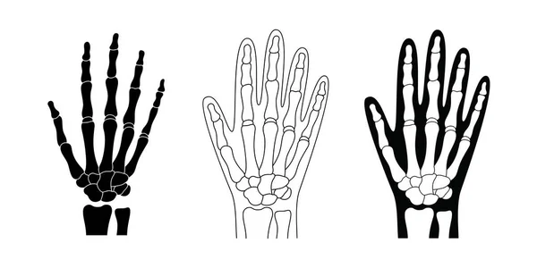 Набір Ручного Скелета Кістками Силует Чорної Руки Ізольований Білому Тлі — стоковий вектор